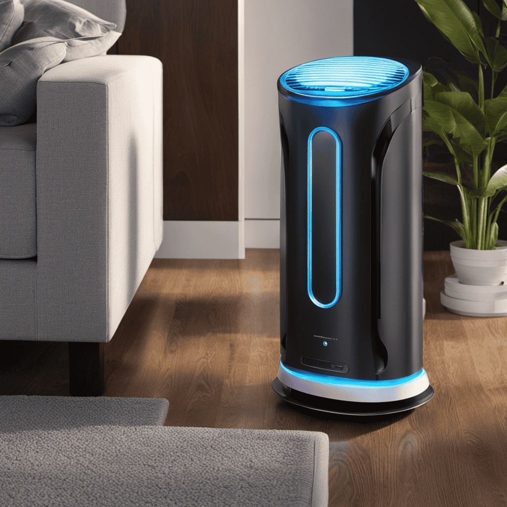 An image showcasing a modern air purifier with a built-in UV lamp