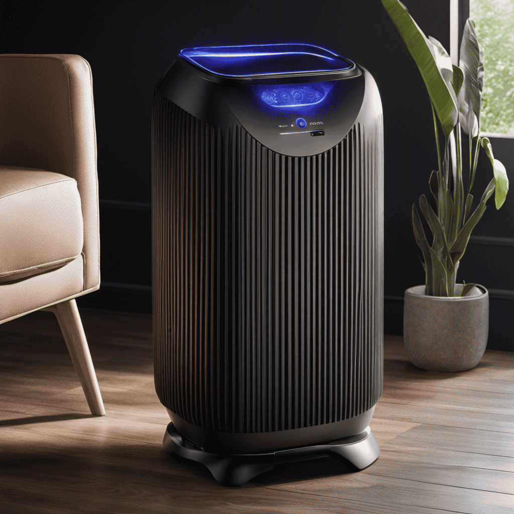 An image showcasing an air purifier with UV light technology in action