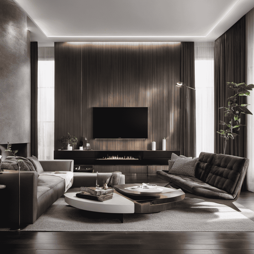 An image that showcases a modern living room, filled with cigarette smoke