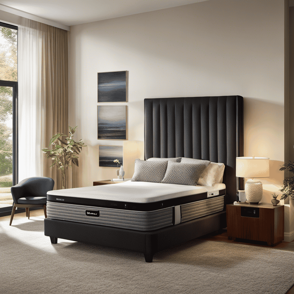 An image showcasing a serene bedroom, with sunlight streaming through open windows, capturing floating particles of pollen, pet dander, mold spores, and cigarette smoke, all being effortlessly eliminated by the Honeywell HEPA Air Purifier