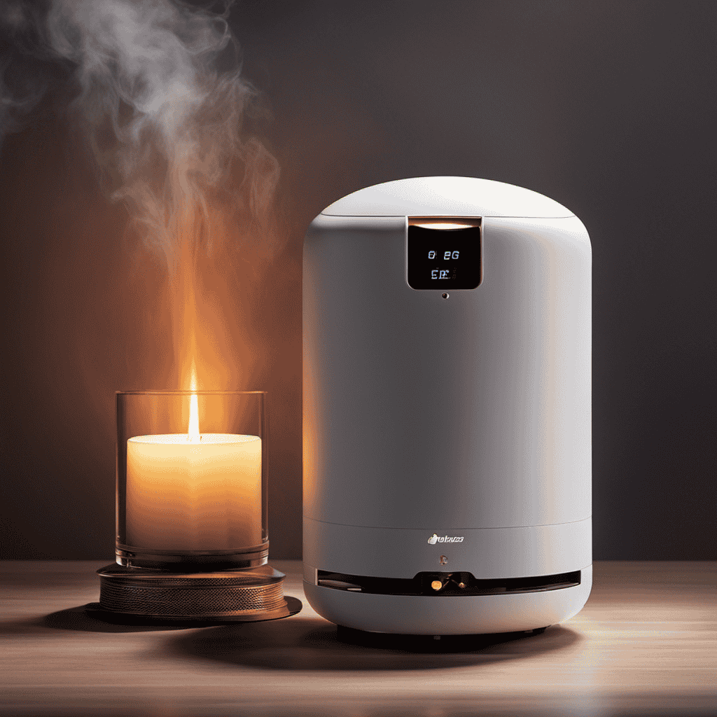 An image showcasing an air purifier placed too close to a candle, emitting smoke and sparks