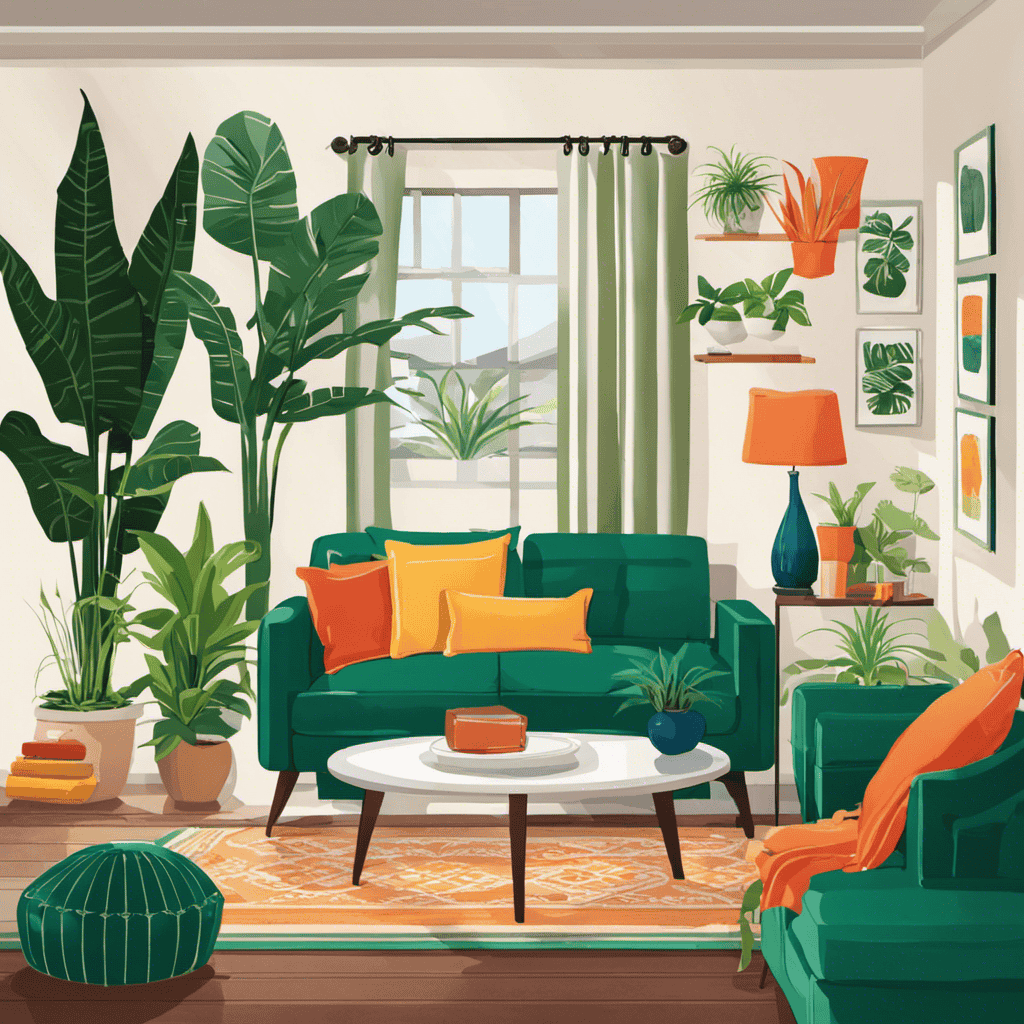 An image showcasing a cozy living room adorned with lush greenery