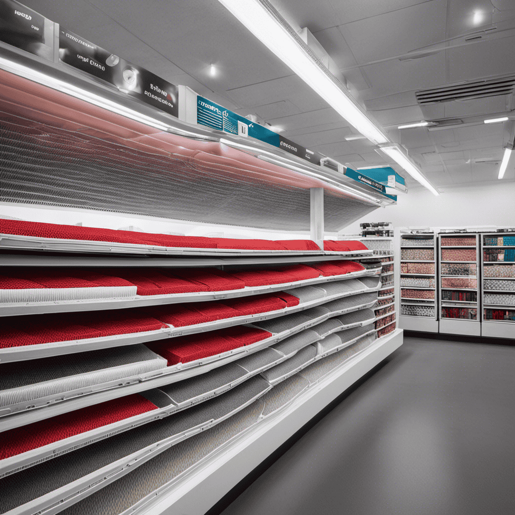An image featuring a clean, minimalist store shelf with neatly arranged rows of Honeywell Air Purifier Model 83332 Replacement Filter 24500, clearly labeled and prominently displayed, ensuring easy identification for customers