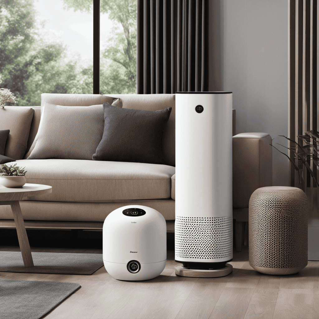 An image showcasing a diverse collection of air purifiers, each with unique features, sizes, and sleek designs