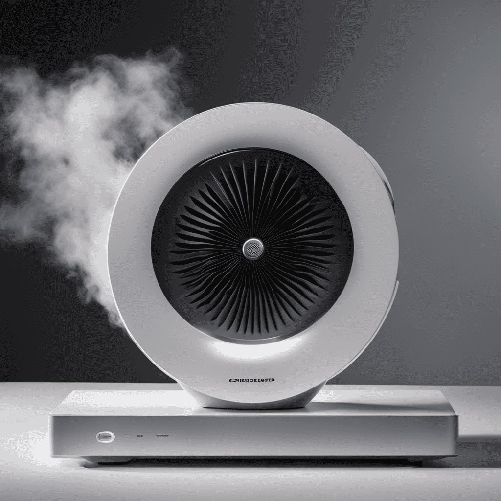 An image featuring an air purifier with a white, powdery residue surrounding it