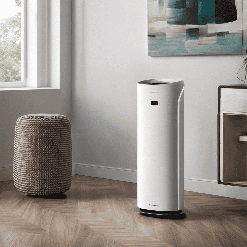 An image showcasing two contrasting devices side by side: an air purifier with sleek design, purifying the surrounding air; and a dehumidifier with a moisture-absorbing mechanism, extracting excess humidity from the atmosphere