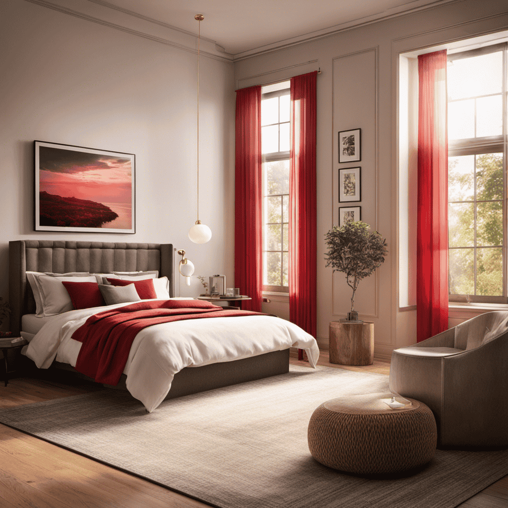 An image of a serene bedroom with soft, diffused sunlight pouring in through the window