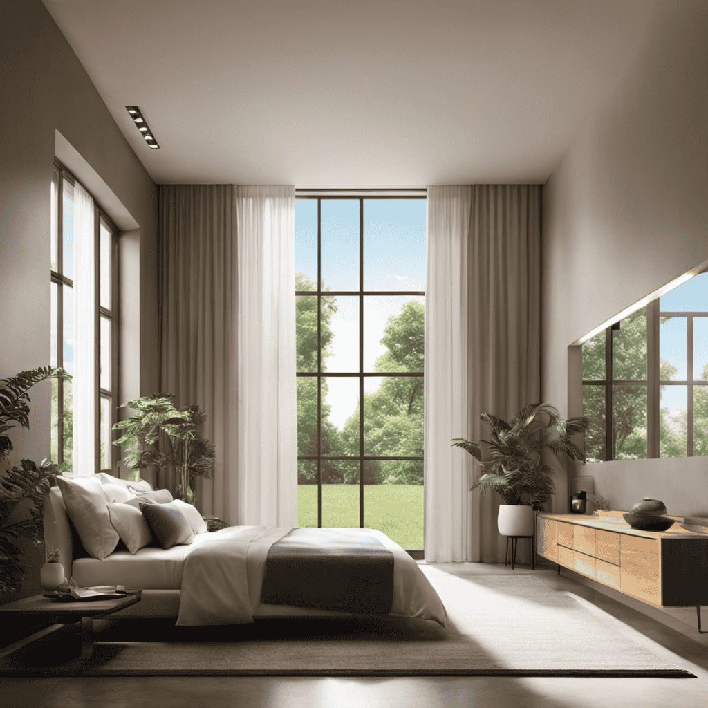 An image that portrays a room with an open window, where fresh outdoor air is being filtered by an air purifier