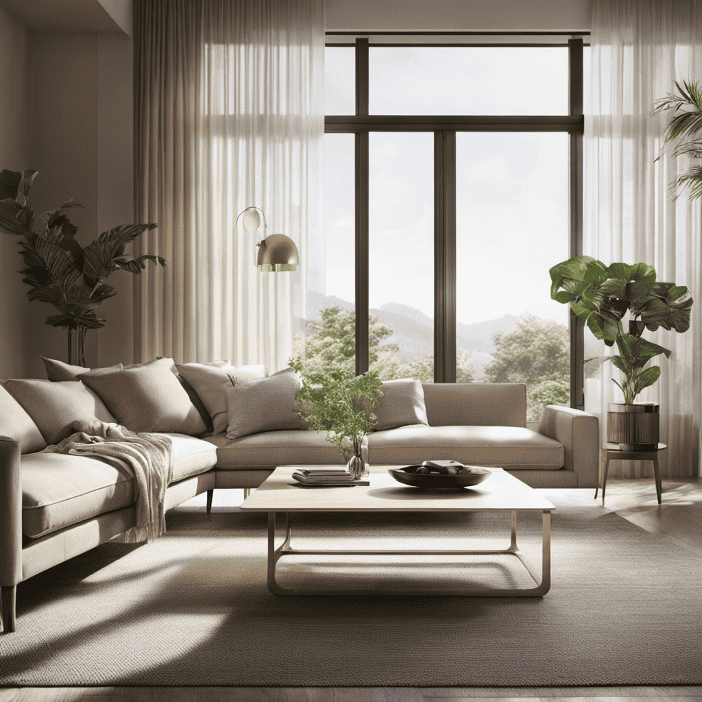 An image that captures a serene living room with an air purifier placed near a closed window