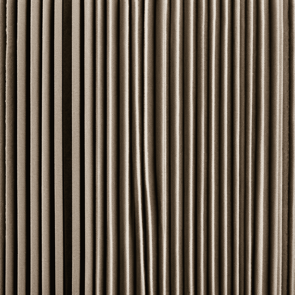 An image showcasing a close-up view of a dirty Honeywell air purifier filter, covered in fine particles of dust and debris