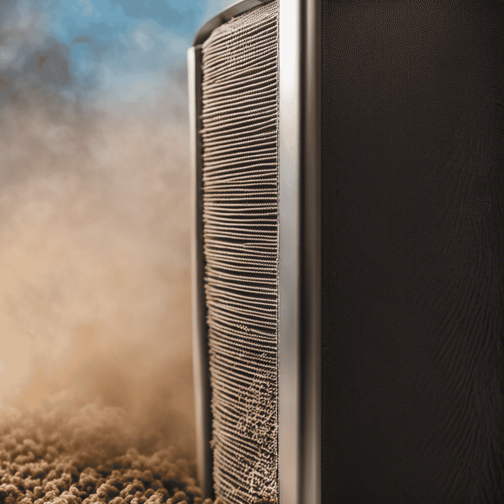 An image showcasing a close-up of a clogged and dirty air purifier filter