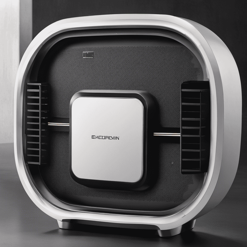 An image depicting an electronic air purifier covered in thick layers of dust and dirt, highlighting the accumulation on its vents and filters