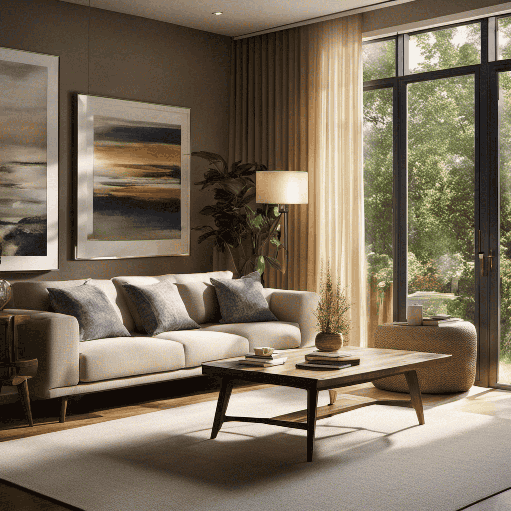 An image of a serene living room, bathed in warm sunlight, with an open window showcasing fresh outdoor air