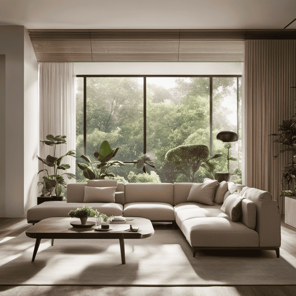 An image showcasing a serene living room with the Coway Air Purifier quietly placed in the corner
