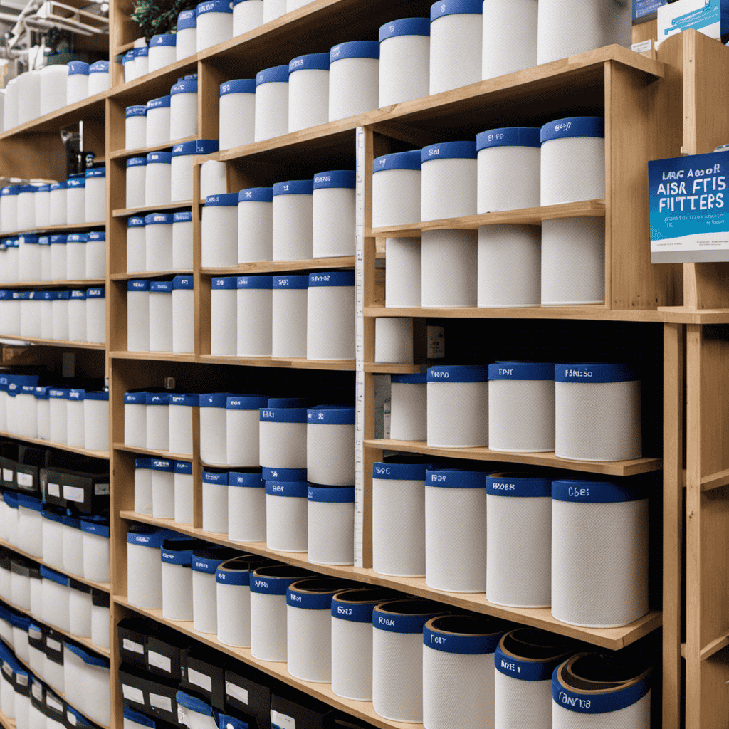 An image showcasing a variety of Levoit air purifier filters neatly arranged on a shelf in a well-lit store