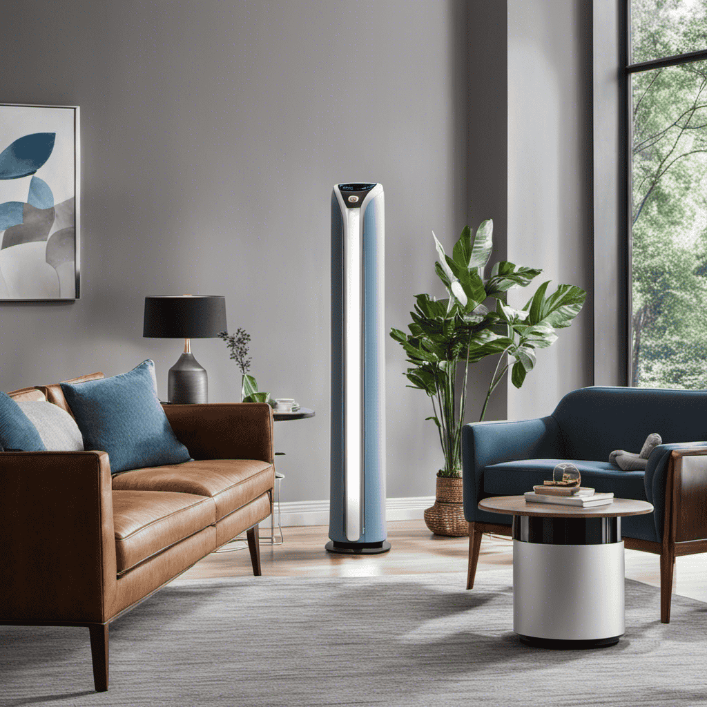 An image showcasing the HRPA UV Air Purifier in a modern living room