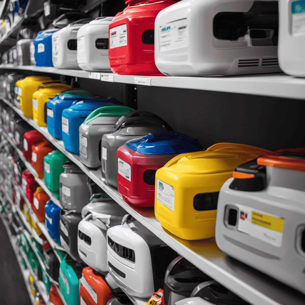 An image that showcases a diverse range of budget-friendly respirators and air purifiers neatly organized on shelves, with vibrant colors and clear labels, inviting readers to explore affordable options for clean and healthy air