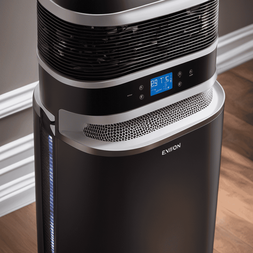An image that showcases a close-up of an Envion Ionic Pro Air Purifier, focusing on the bottom right corner where the model number is located