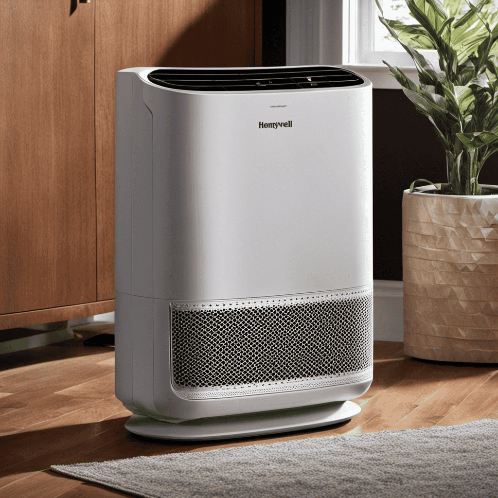 An image showcasing a close-up of a Honeywell air purifier, highlighting the specific location of its pre-filter