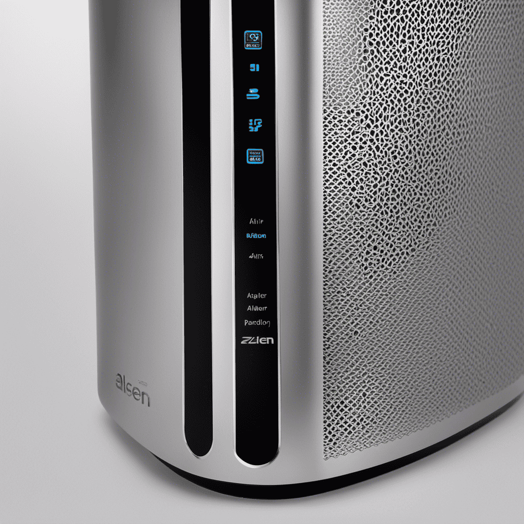 An image showcasing the back panel of an Alen Air Purifier, zoomed in on the bottom left corner