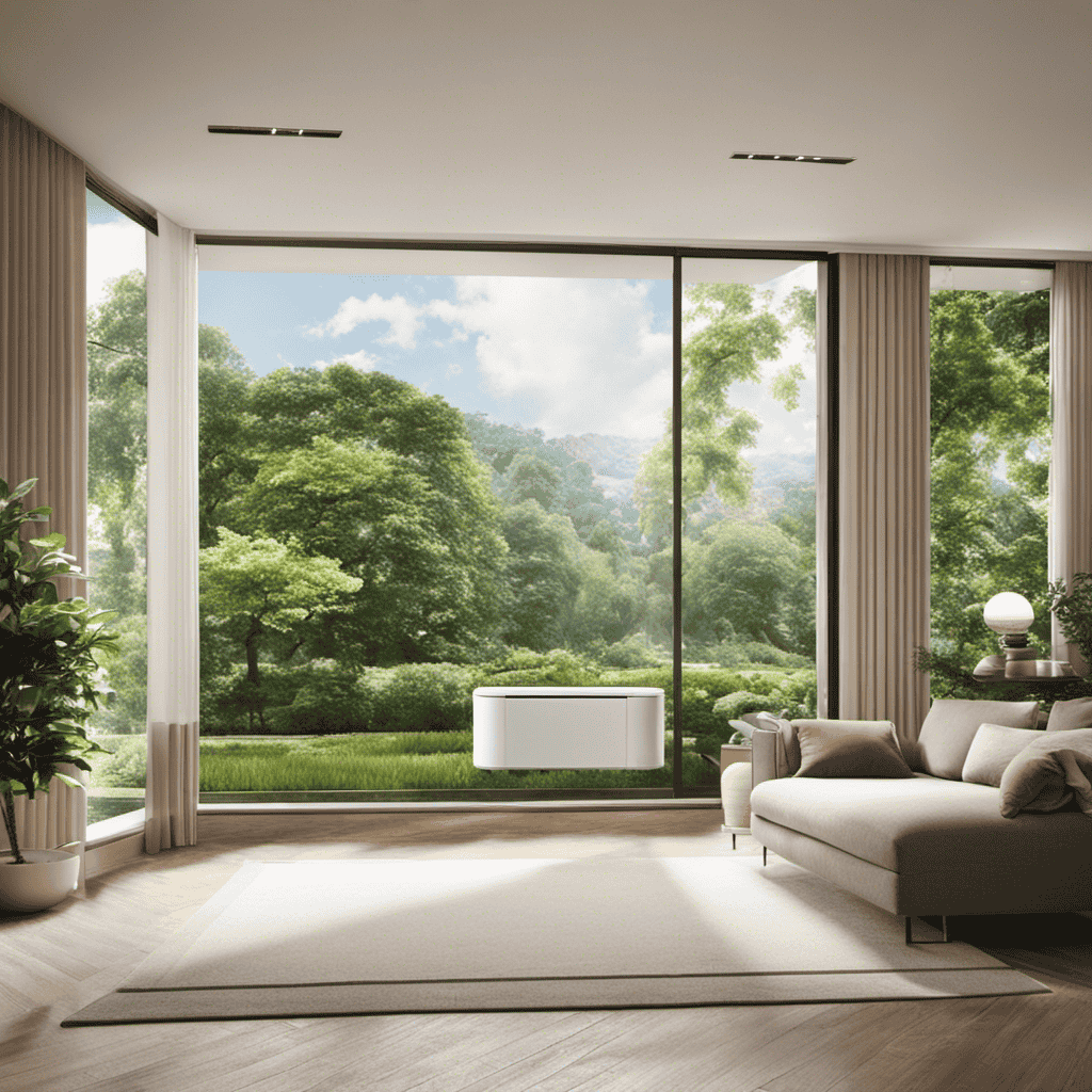 An image showcasing a well-lit room with a window overlooking a serene garden
