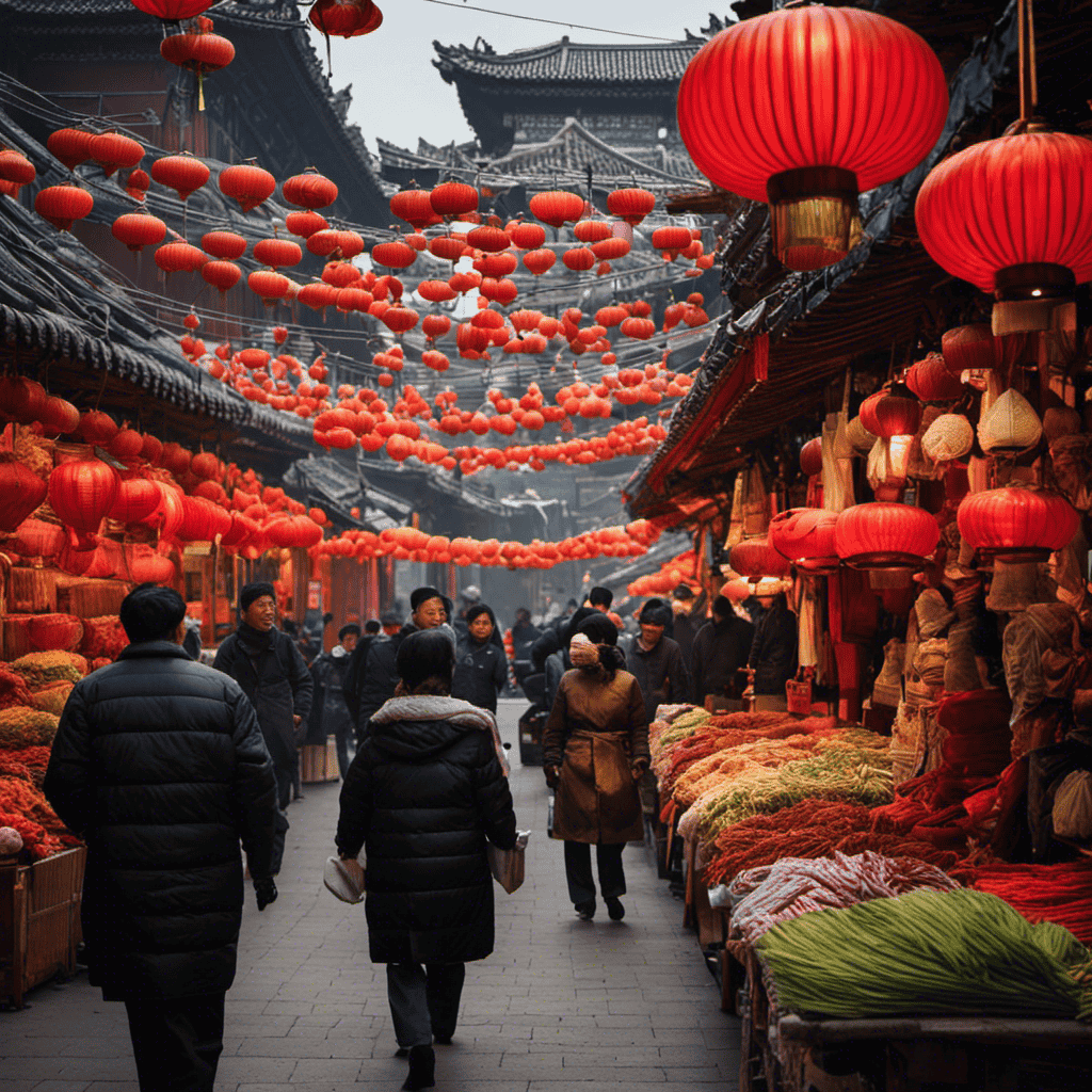 An image that showcases a bustling marketplace in Beijing, with vendors selling various air purifiers