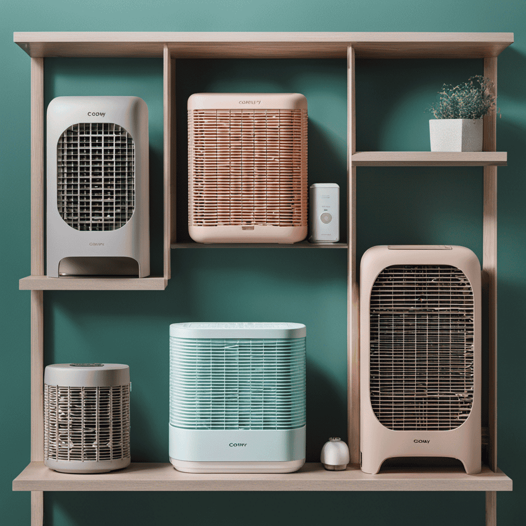 An image showcasing a diverse range of Coway air purifier filters neatly arranged on a shelf, with various sizes, colors, and models clearly visible, illustrating the abundance of options available for purchase