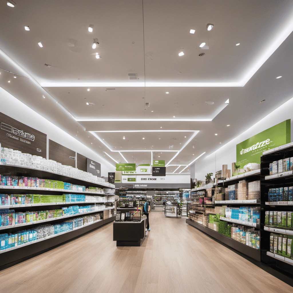 An image showcasing a modern, well-lit store interior with shelves neatly displaying the Purezone 3-In-1 Air Purifier