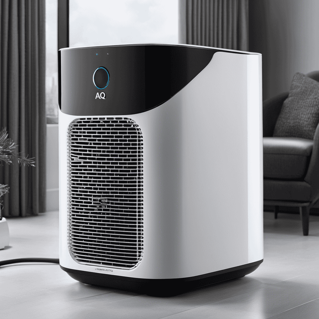 An image showcasing a close-up shot of the Aq 1000 Air Purifier, with a focused view on the filter compartment