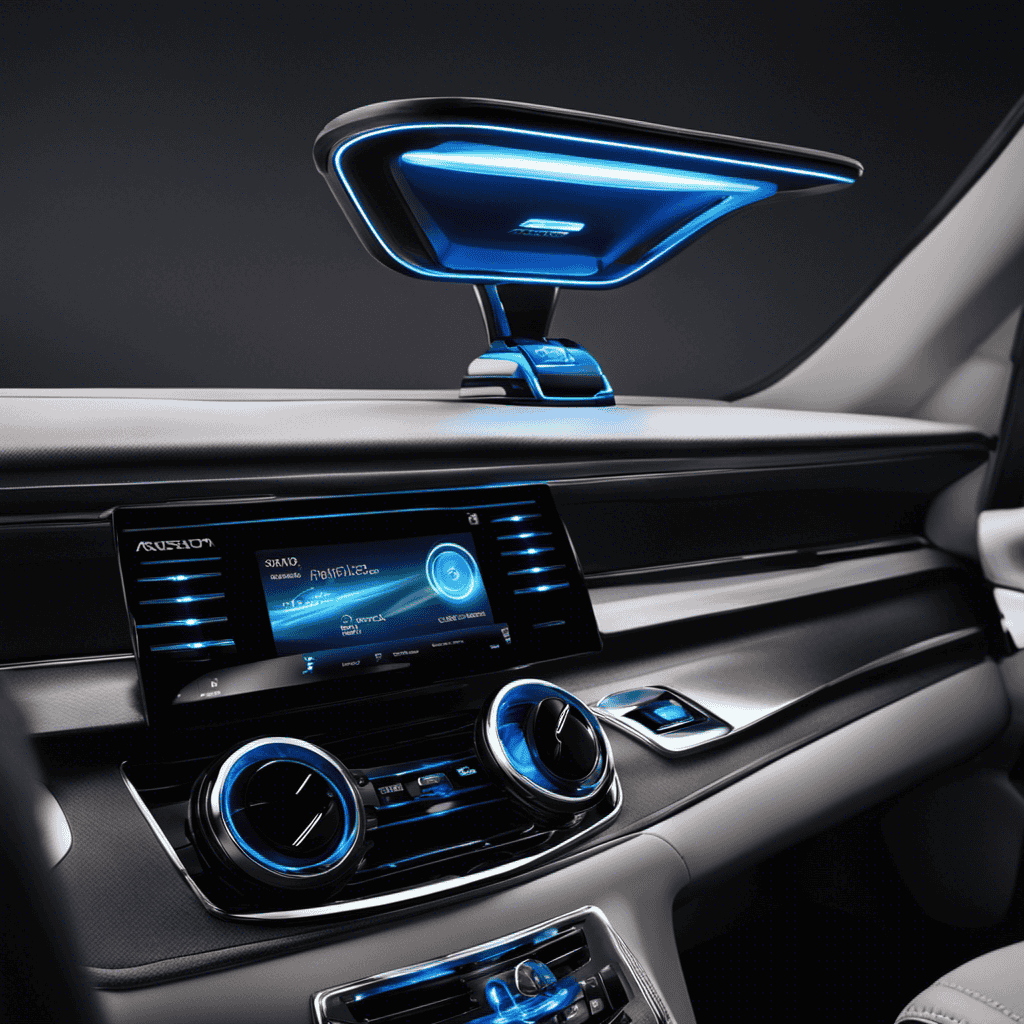 An image featuring a sleek, modern car interior with a discreetly mounted air purifier, capturing the essence of freshness