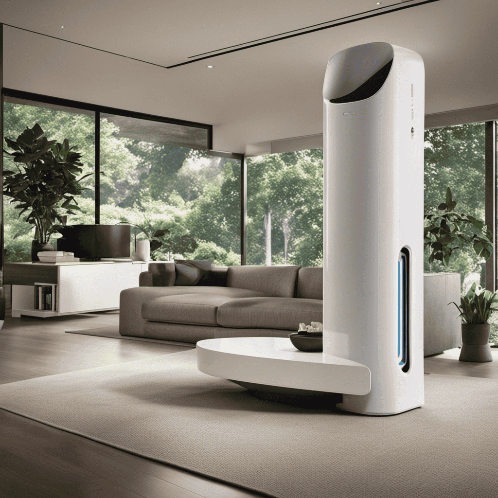 An image featuring a sleek, modern air purifier with a prominent "Consumer Reports #1 Choice 2019" badge, surrounded by clean, fresh air