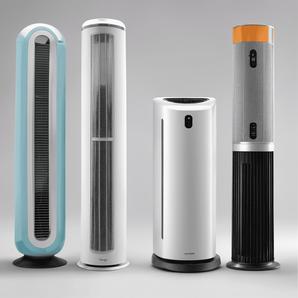 An image showcasing a side-by-side comparison of various air purifiers, each with their respective filter costs clearly displayed