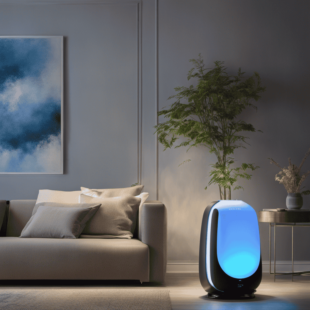 An image showcasing various air purifiers side by side, each emitting a gentle blue glow