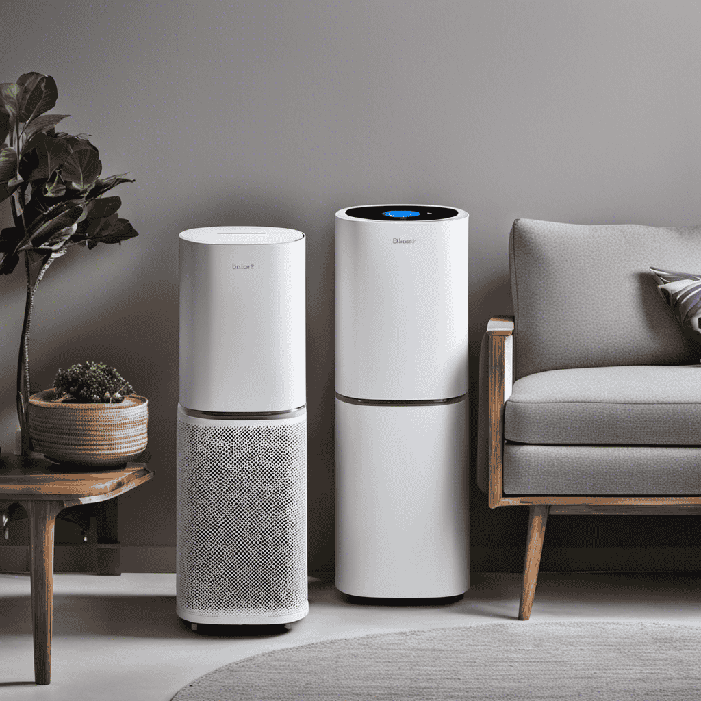An image showcasing three Blueair air purifiers side by side, each with their unique features highlighted - the sleek design and intuitive controls of Blueair Classic, the compact yet powerful Blueair Sense+, and the advanced technology of Blueair HealthProtect