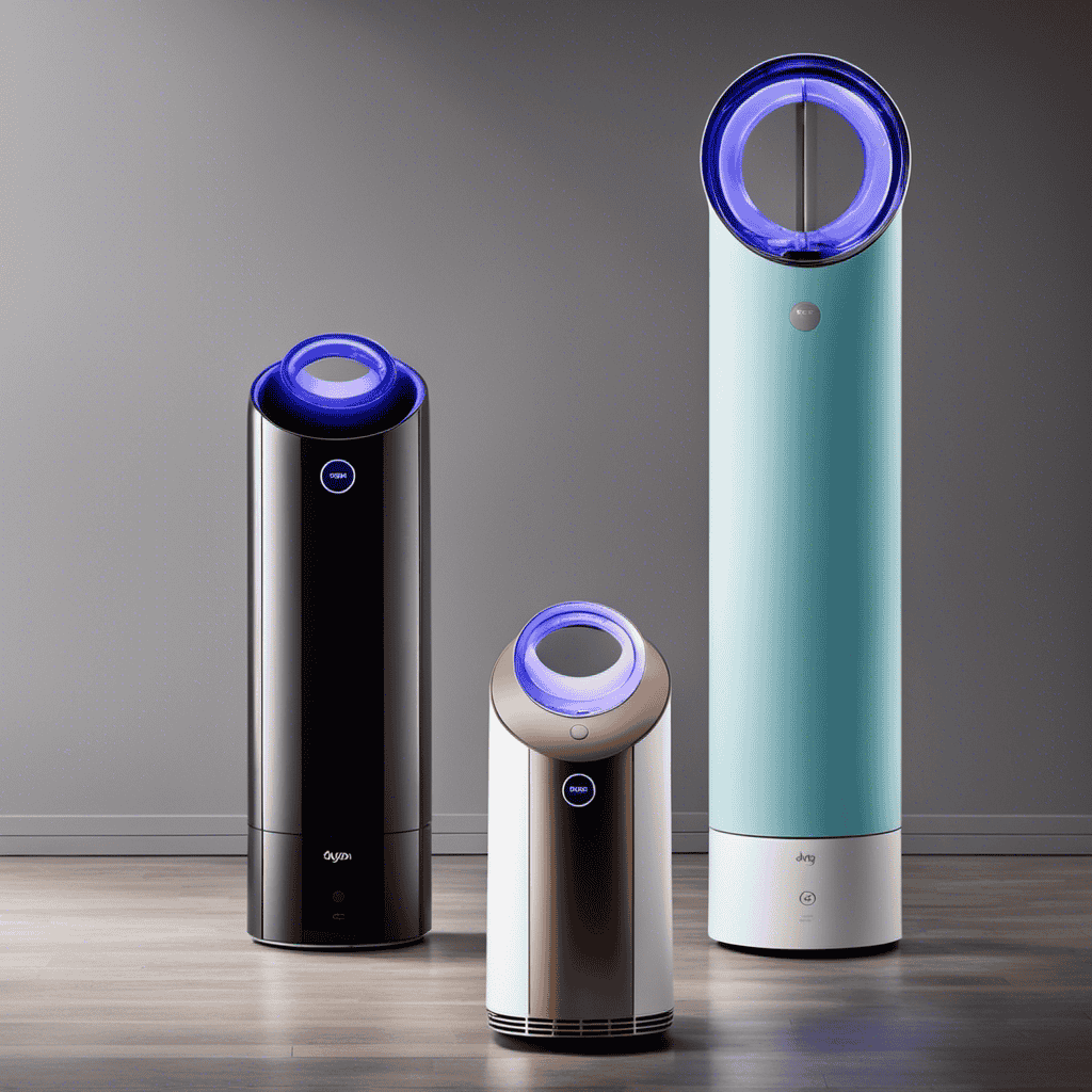 A visually stunning image showcasing three sleek and modern Dyson Air Purifiers side by side