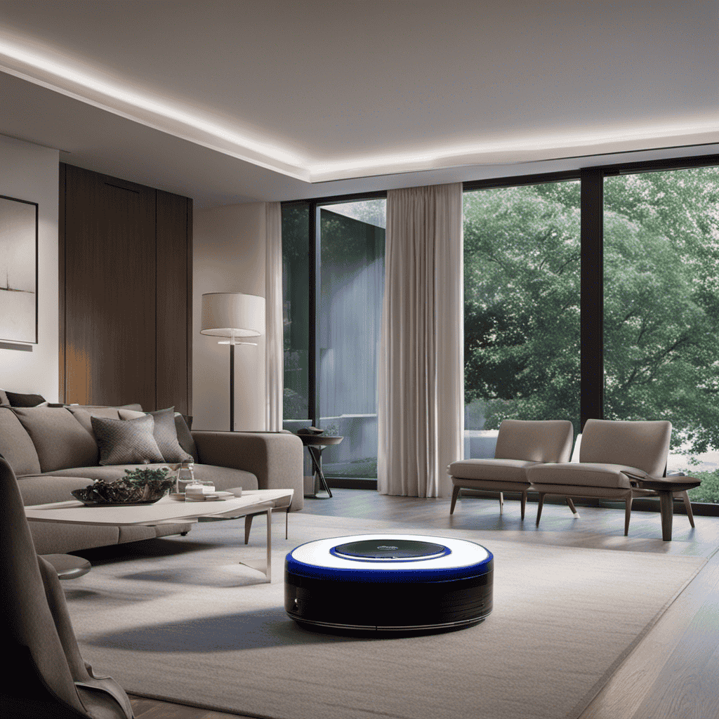 An image showcasing a spacious living room with a sleek, modern design