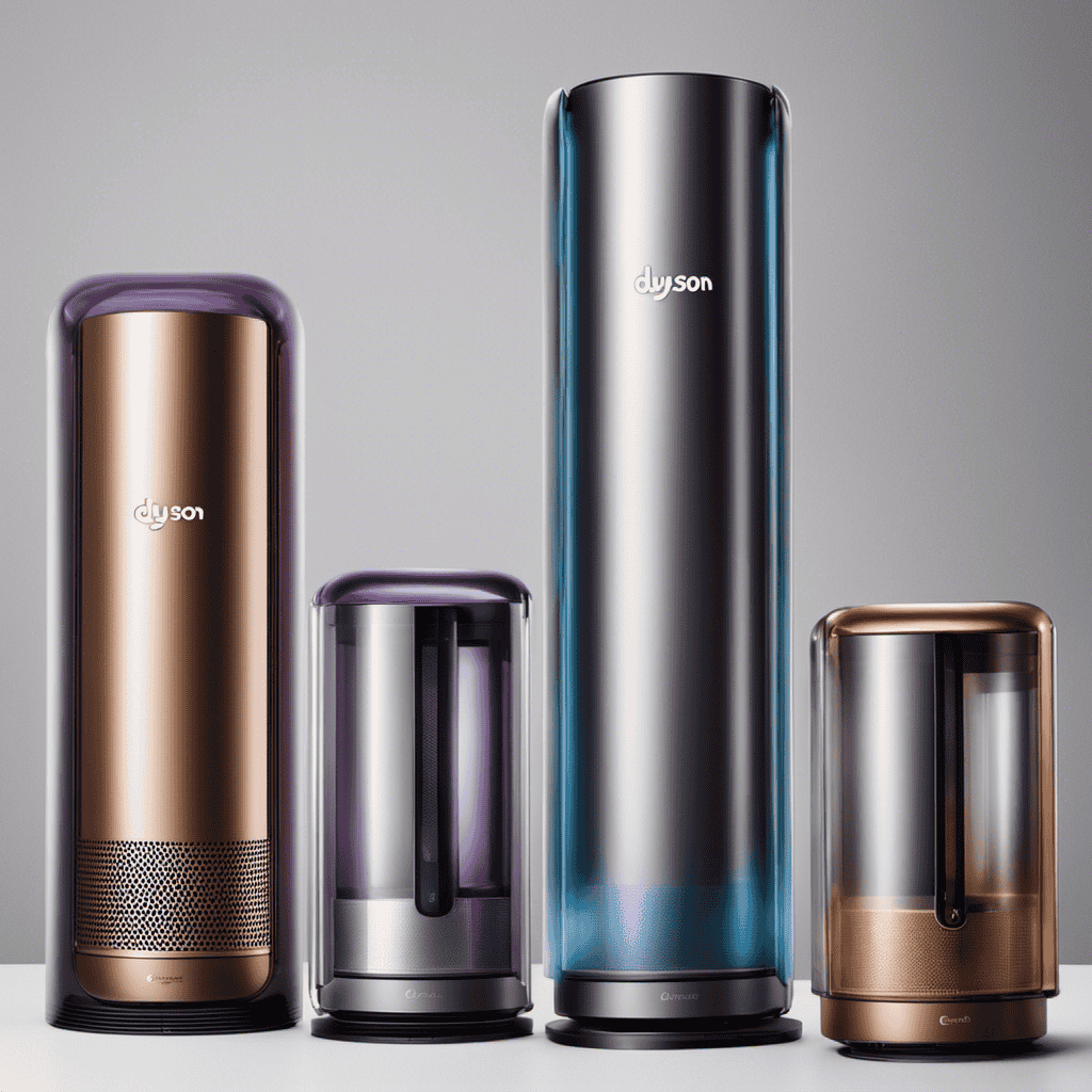 An image showcasing three Dyson air purifiers side by side