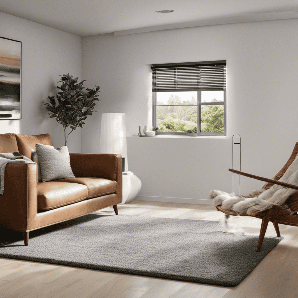 An image showcasing a home air purifier in a living room environment