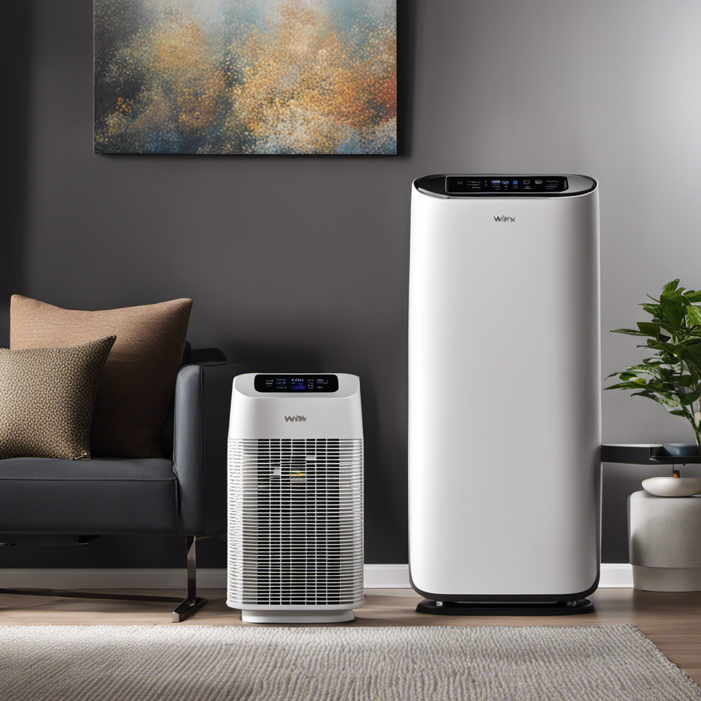 An image showcasing the sleek design of the Winix 550 and Honeywell Hpa300 air purifiers side by side