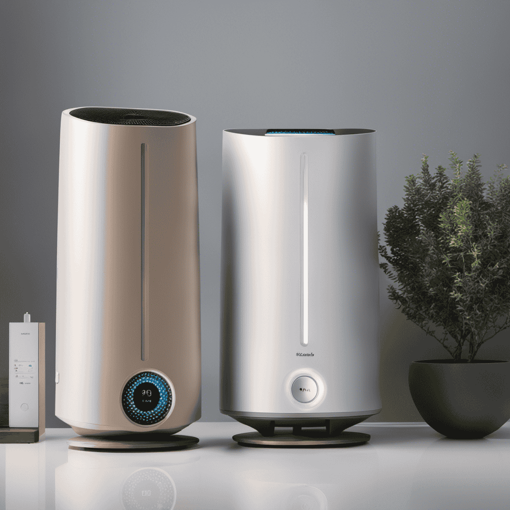 An image showcasing a split-screen comparison of an air purifier and a humidifier