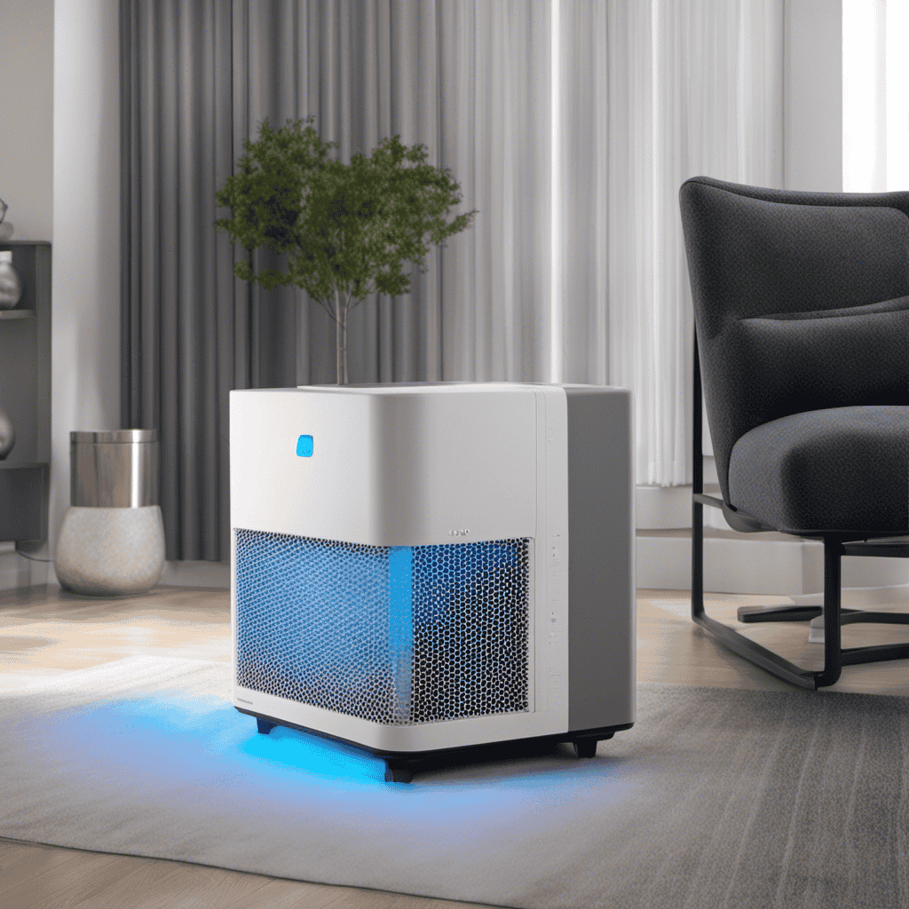 An image showcasing two contrasting air filtration systems side by side: a sleek, modern electrostatic air filter emitting soft blue light, and a compact air purifier with a HEPA filter surrounded by swirling particles