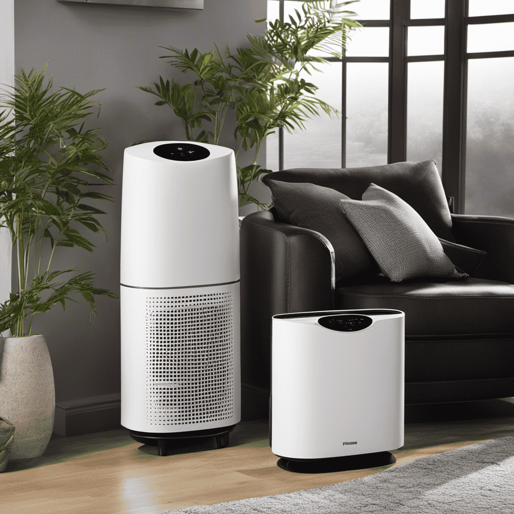 An image featuring two contrasting air purification devices side by side: a sleek, modern HEPA air purifier boasting a high-efficiency filter, and a traditional air filter showcasing its conventional design