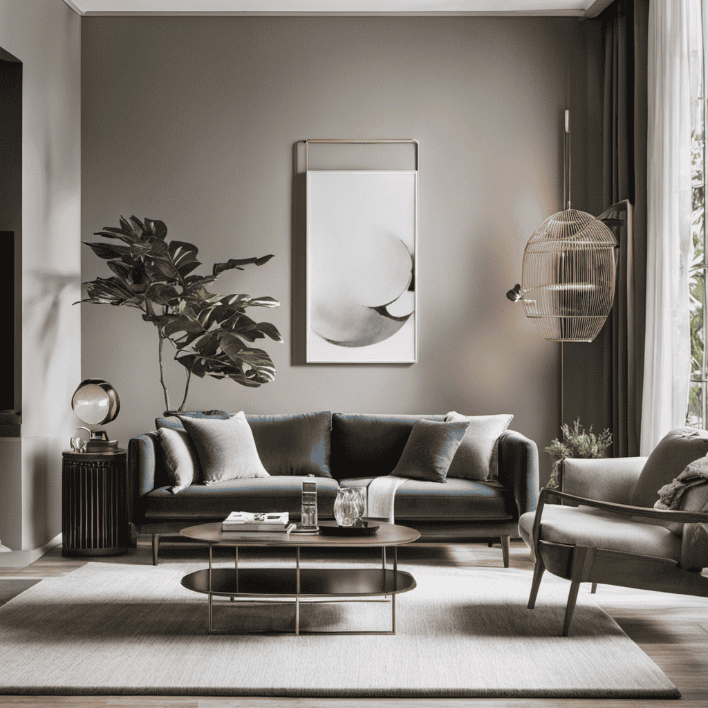 An image showcasing a sleek, modern living room with a tranquil ambiance