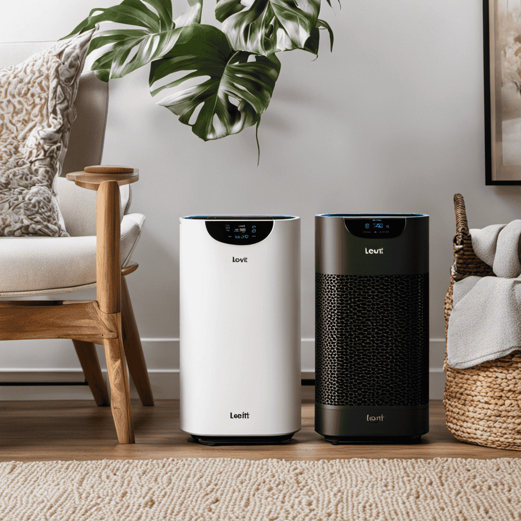 An image showcasing four Levoit air purifiers side by side, each distinctively designed with varying sizes, shapes, and colors