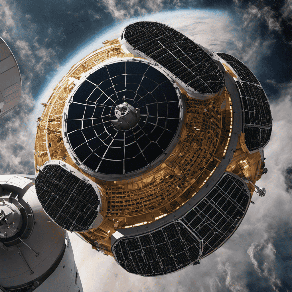 An image featuring a close-up view of a satellite's air purification system, showcasing intricate layers of activated carbon filters, zeolite crystals, and high-performance air-diffusing mesh, all working together to cleanse the spacecraft's atmosphere