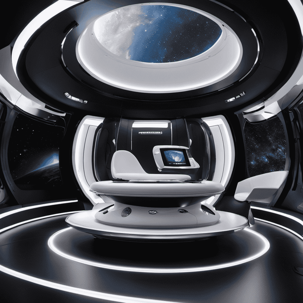 An image showcasing a sleek, futuristic space capsule, adorned with an array of technologically advanced, high-efficiency air purifiers seamlessly integrated into its interior, ensuring clean and breathable air for astronauts on their interstellar journeys