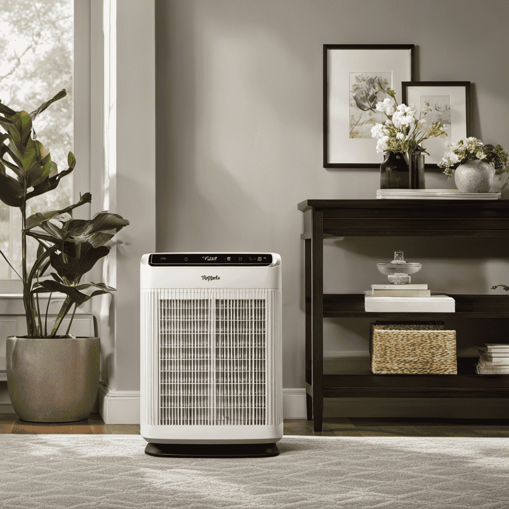 An image showcasing the Whirlpool Whispure Air Purifier AP51030K, highlighting its filter maintenance
