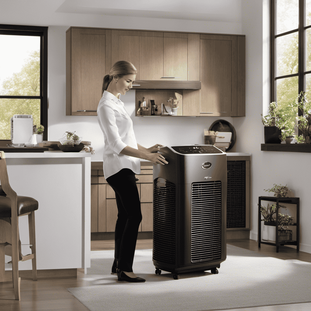 An image showcasing a skilled technician in a clean, well-lit workspace, meticulously disassembling a Whirlpool Whispure HEPA Air Purifier AP450