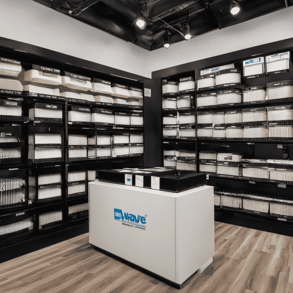 An image that showcases a variety of reputable retailers, both online and in-store, stocking an ample selection of Wave Solutions Air Purifier Replacement Filters, beautifully displayed with clear labels and pricing information