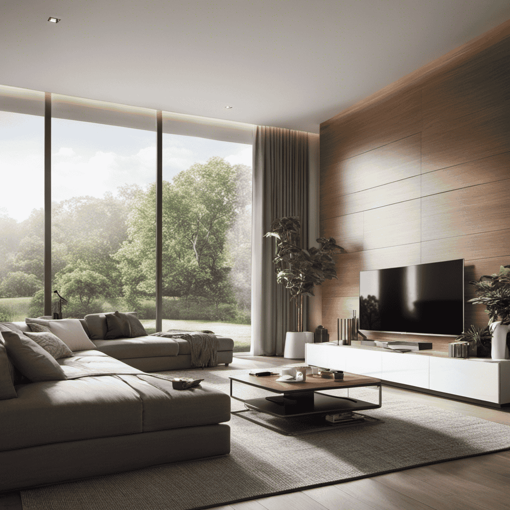 An image that showcases a sleek, modern living room with abundant natural light streaming in